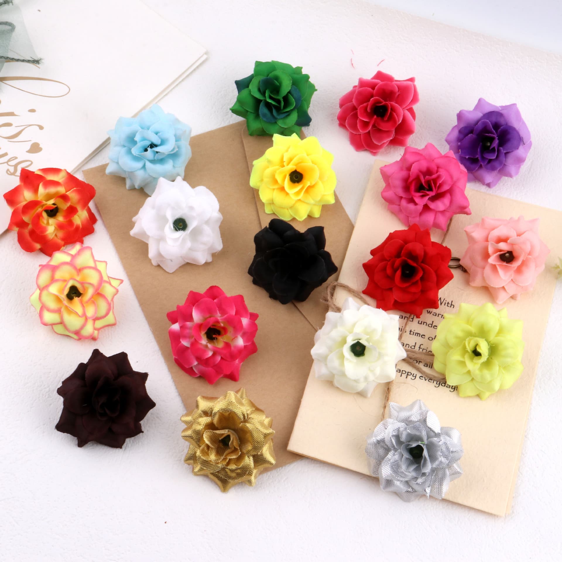 DIY Velvet Rose Flower Silk Artificial Flower Wedding Decoration Gold Corner Rose Flower Head Opera Headpiece