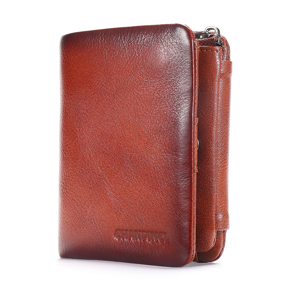 Cross-border Drop Shipping C Brand Genuine Wallet for Men, Vertical Style, Top Layer Cowhide, Zipper Coin Pocket, Large Capacity Short Wallet