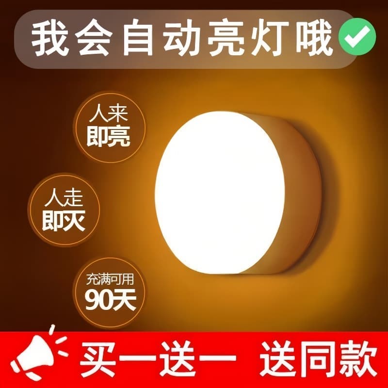 Human Motion Sensor Night Light, Rechargeable Bedside Lamp, Cordless Auto On/Off with Sound and Light Control for Home Use