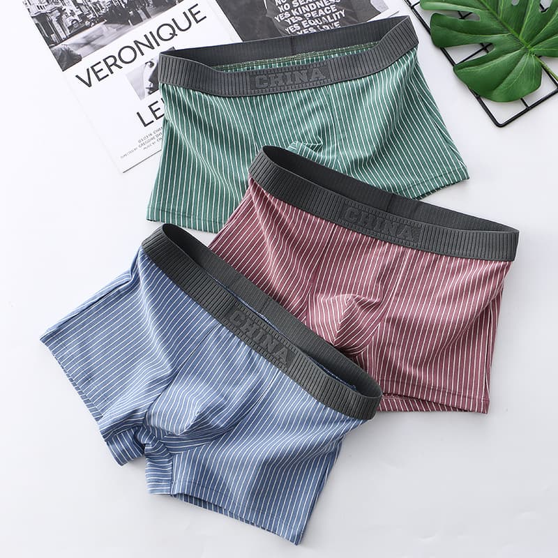 Men's Striped Boxer Briefs Loose Cotton Breathable Trendy Shorts Men's Four-Corner Sports Underwear