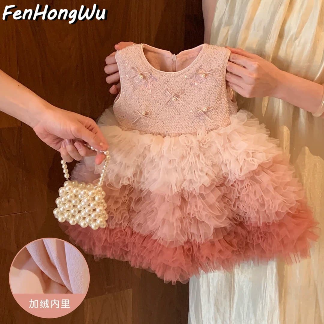 Girls' Chinese New Year Dress, Birthday Gown for Toddler, 2026 New Winter Princess Vest Dress