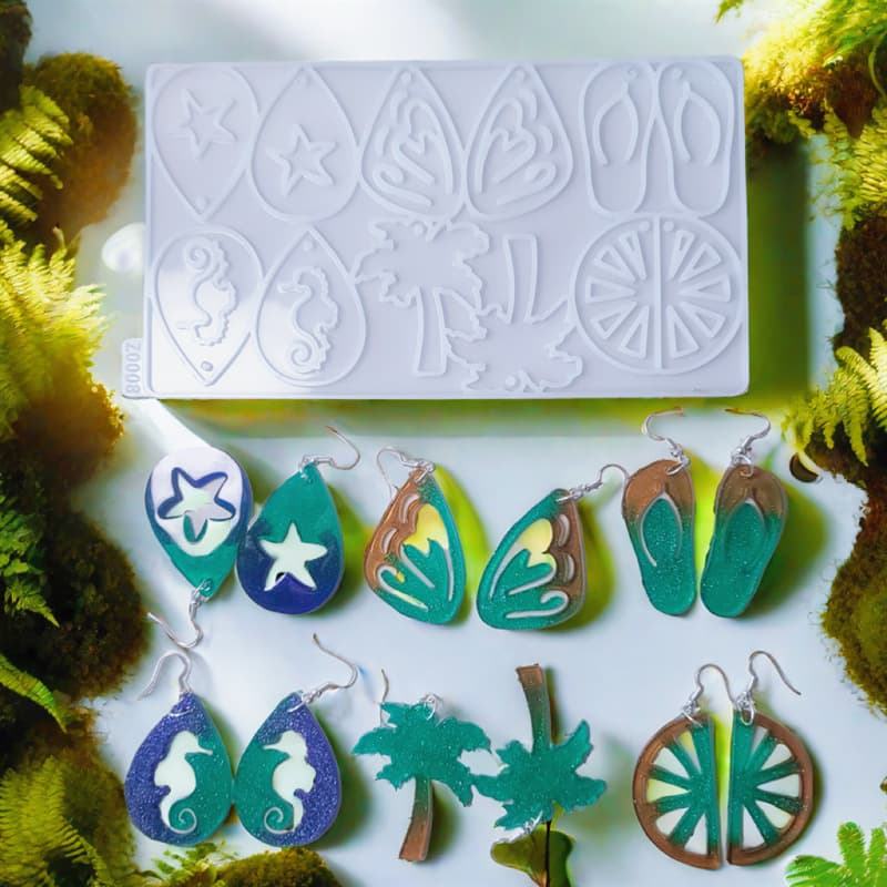 Z0008 Slippers Coconut Tree Seahorse Summer Theme Earrings Crystal Glue Mold DIY Hanging Decoration Silicone Mold