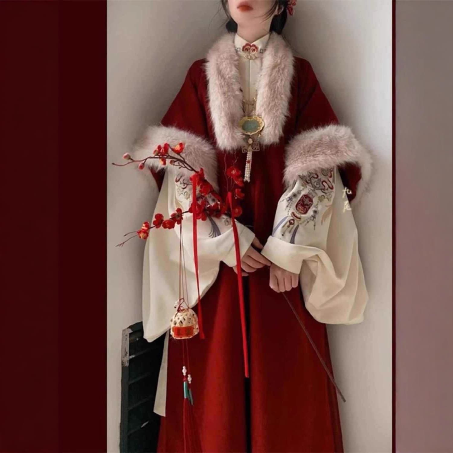 New Year Battle Robe Red Hanfu Women's Fur Coat Theme Photo Shoot Horse Face Skirt New Year Suit Fairy Flannel Warm