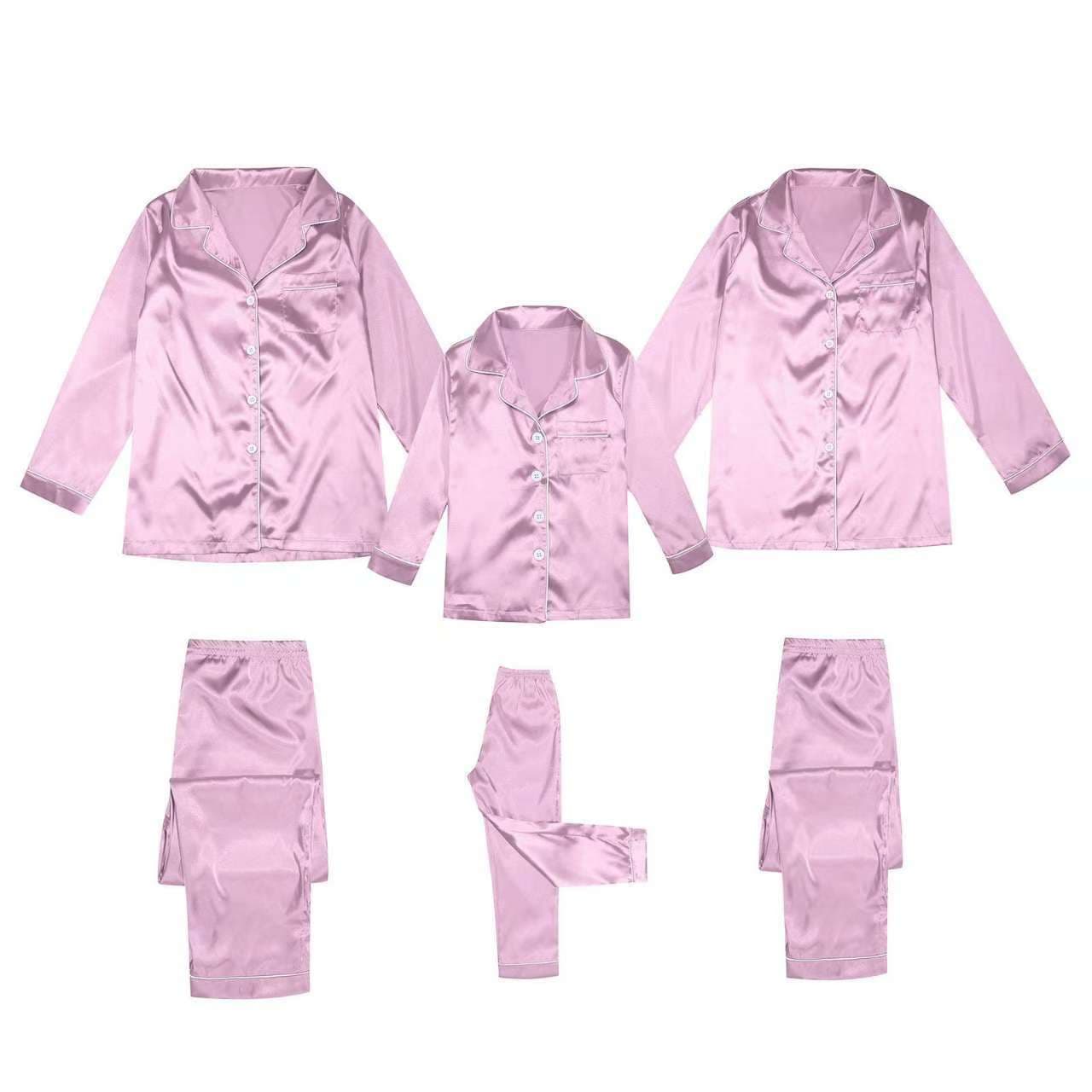 Christmas Family Matching Pajama Set - Autumn/Winter Solid Satin Silk-like Sleepwear for Men, Women, and Kids