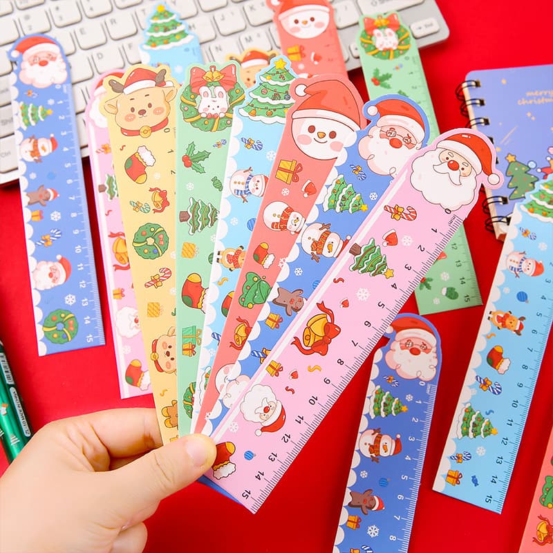 Cartoon Christmas Paper Ruler, Cute Santa Claus and Reindeer Shaped Ruler, Drawing and Learning Tool for Elementary School Students
