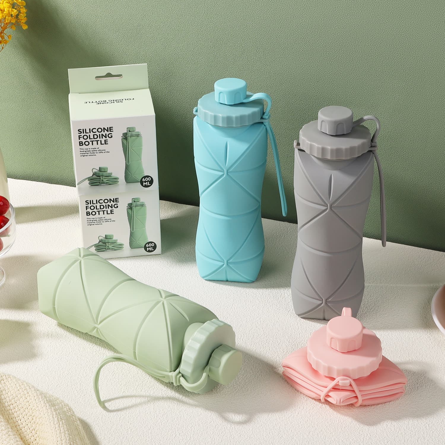 Cross-border Exclusive Food-Grade Silicone Collapsible Water Bottle Outdoor Foldable Cup Heat-Resistant Easy Storage Kettle In Stock