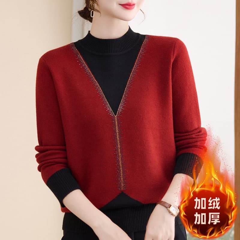 Winter Knit Sweater for Women, Thickened and Fleece-Lined, Mother-in-Law Cardigan, Middle-Aged and Elderly Women's Winter Clothing