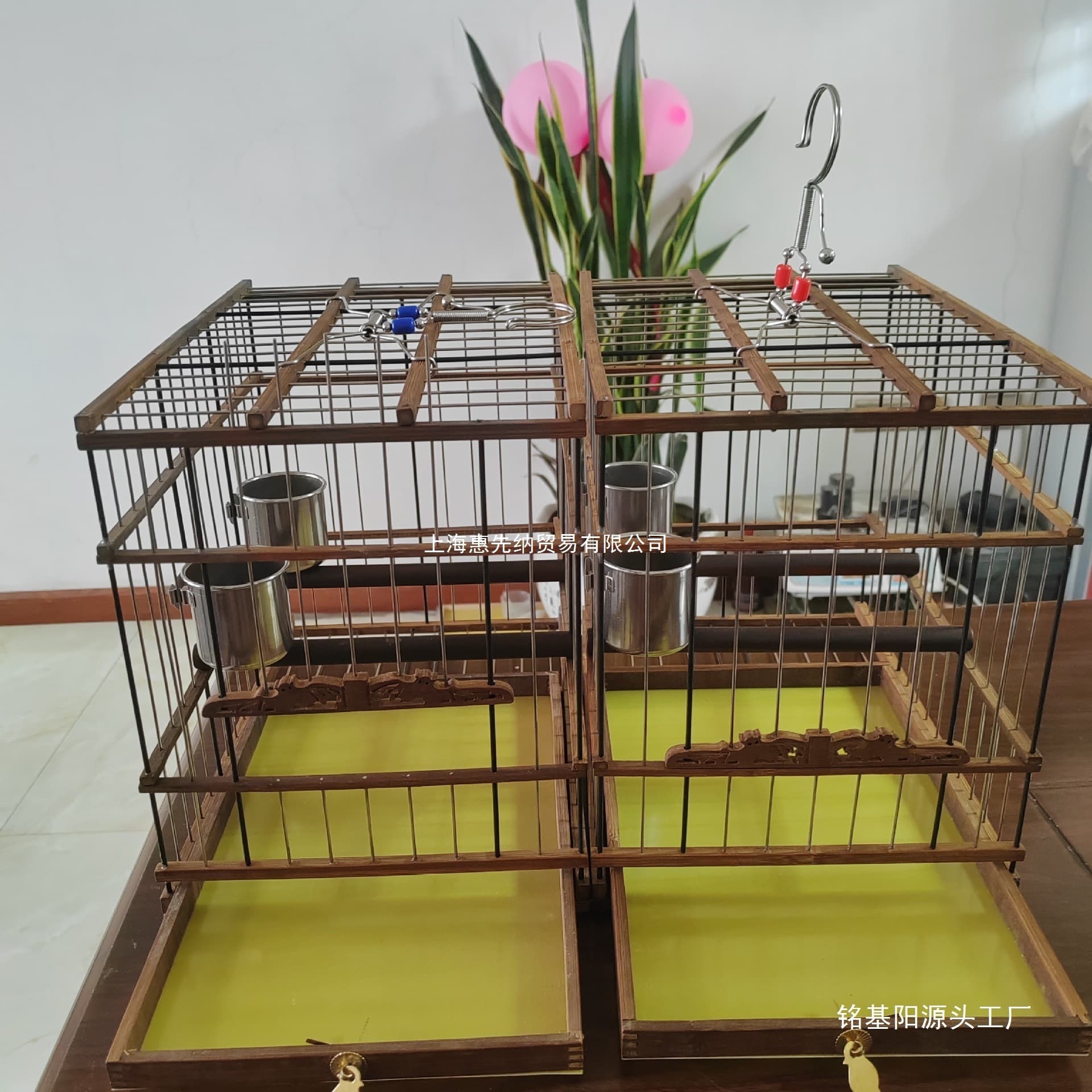 Bamboo and Steel Wire Bird Cage for Hawfinch, Myna, and Thrush, Stainless Steel Rectangular Bird Cage, Metal Other