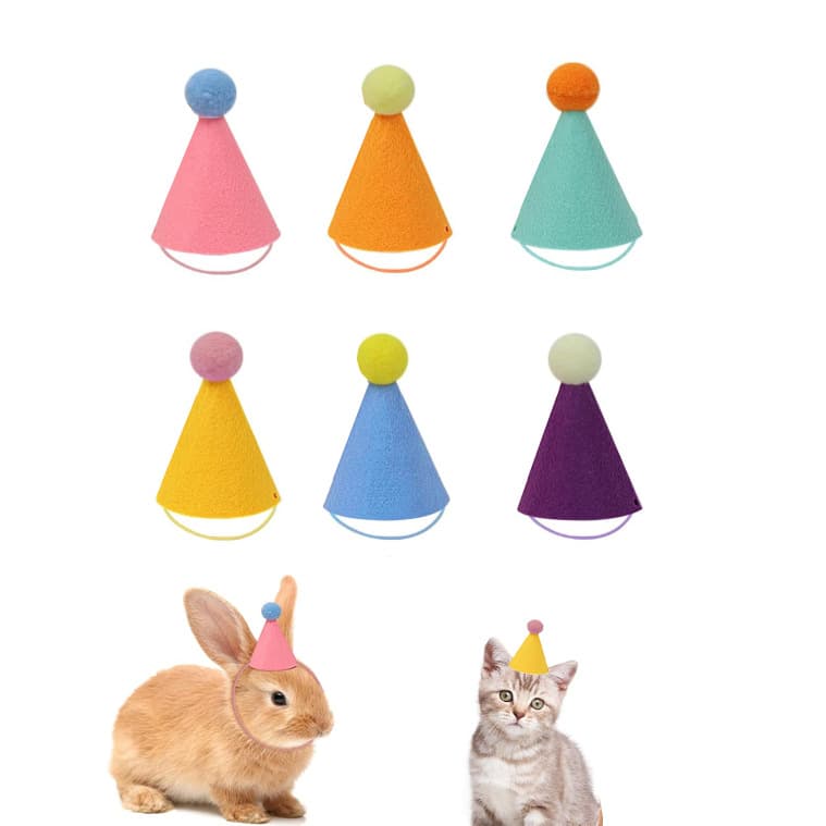 Cross-border Mixed Color Mini Hat Pet Cat Birthday Hat Bow Tie Pom Pom Ball Pet Birthday Decoration