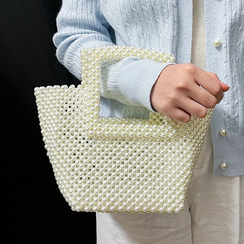 New Faux Pearl Handmade Beaded Woven Phone Bag for Women, Gentle French Style Handbag, Trendy Ins