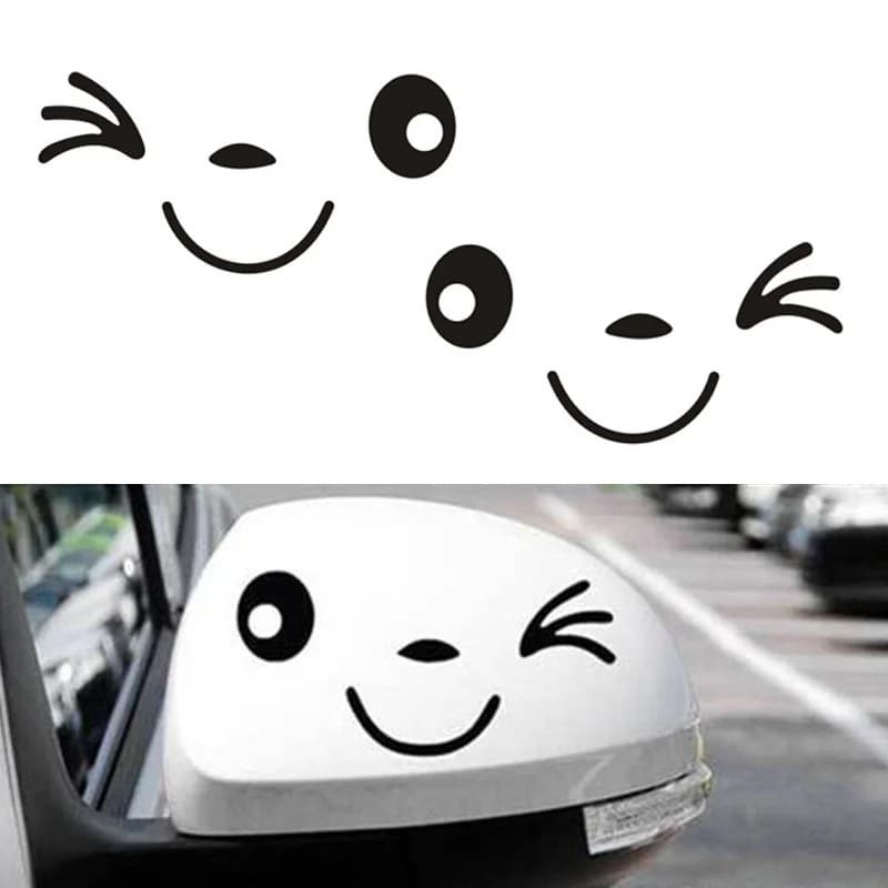 Blinking Smiley Face Rearview Mirror Sticker Decal Set for Car Mirror Decoration and Body Modification