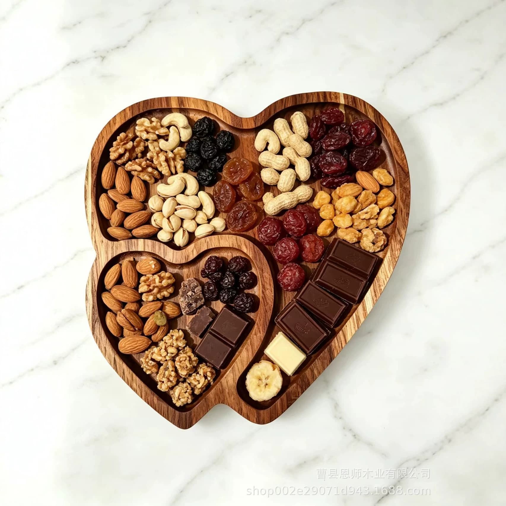 Heart-Shaped Bamboo Wood Serving Tray Set for Kids, Solid Wood Heart Tray