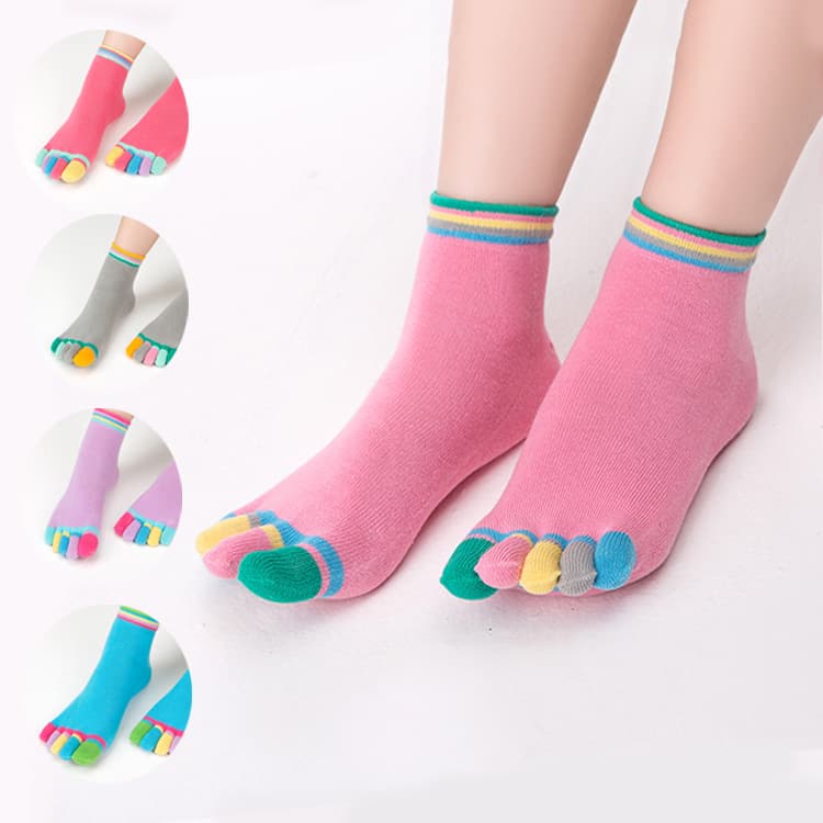 Women's seamless, heeled, five-toe socks, solid color, cotton, sweat-absorbent, breathable, split-toe socks, sports, ins style, spring, colorful toe short socks.
