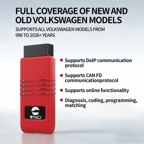 2026 VNCI 6154B is suitable for 1996-2026 Volkswagen models and supports CAN FD/DolP protocol.
