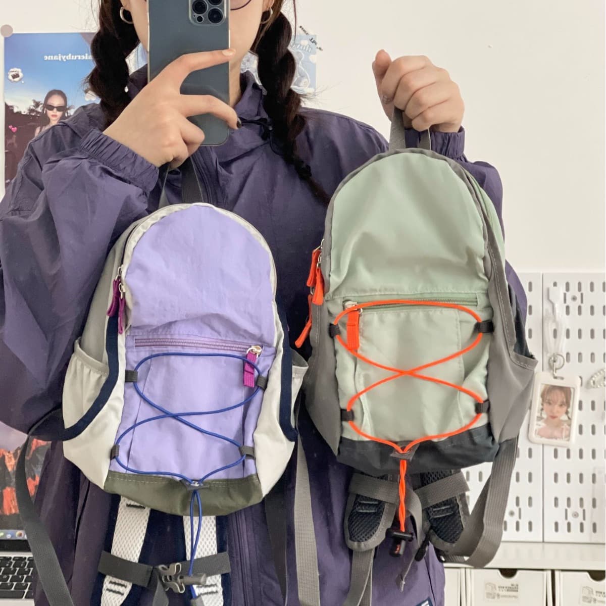 Korean and Japanese Contrast Color Backpack, Cute Picnic School Bag, Trendy Cycling Lightweight Couple Small Backpack