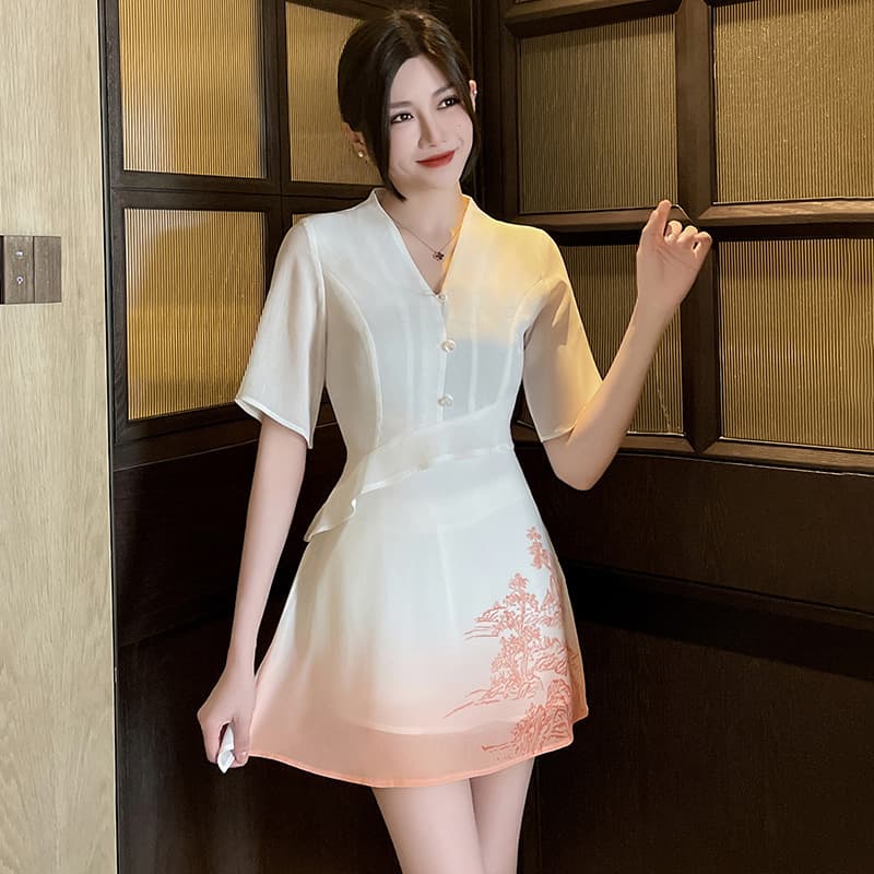 New Chiffon Foot Spa Shop Foot Care Technician Workwear Ethereal Chinese Style High-End Spa Beautician Dress