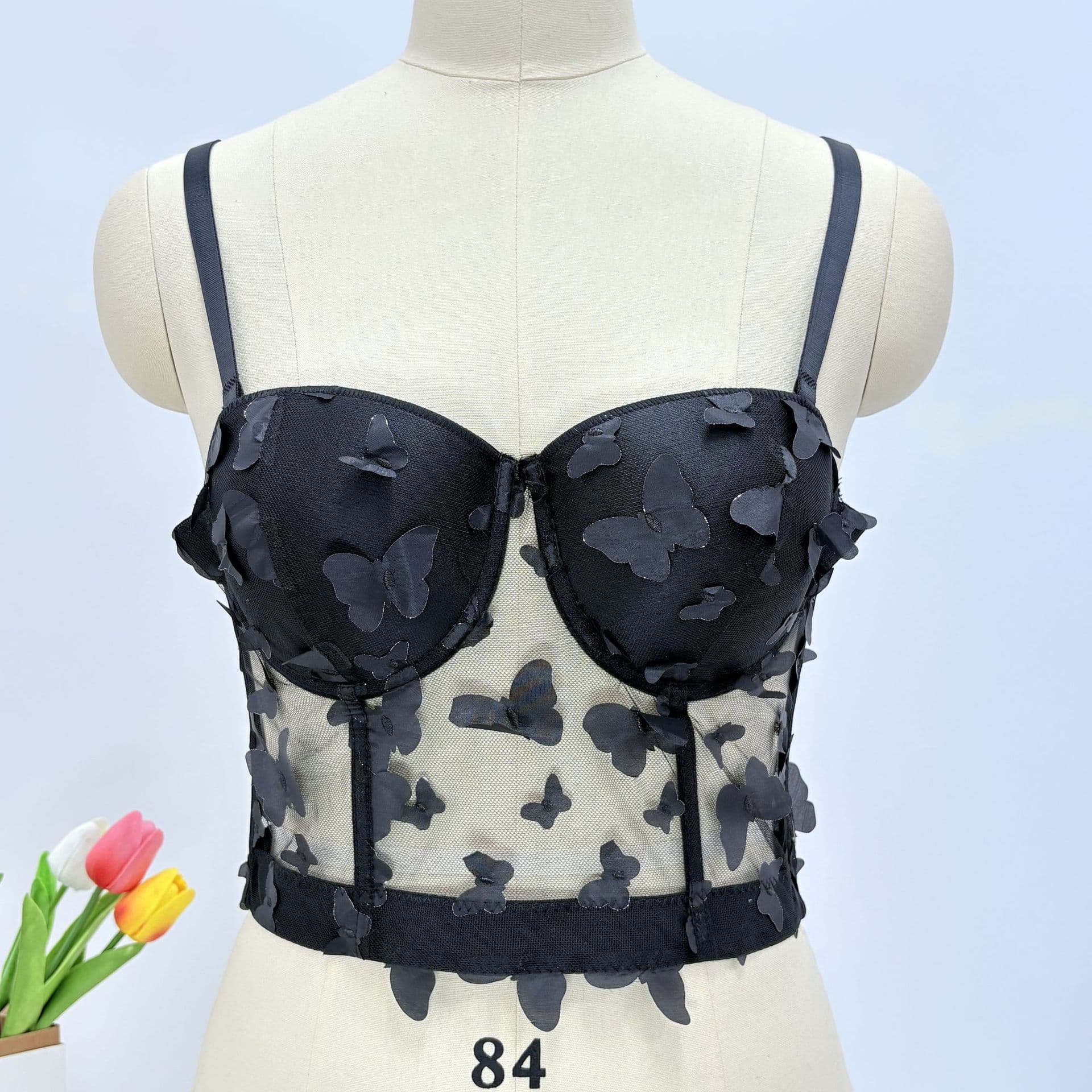 Cross-border Amazon gathers European and American style mesh butterfly French top camisole new see-through sexy bra