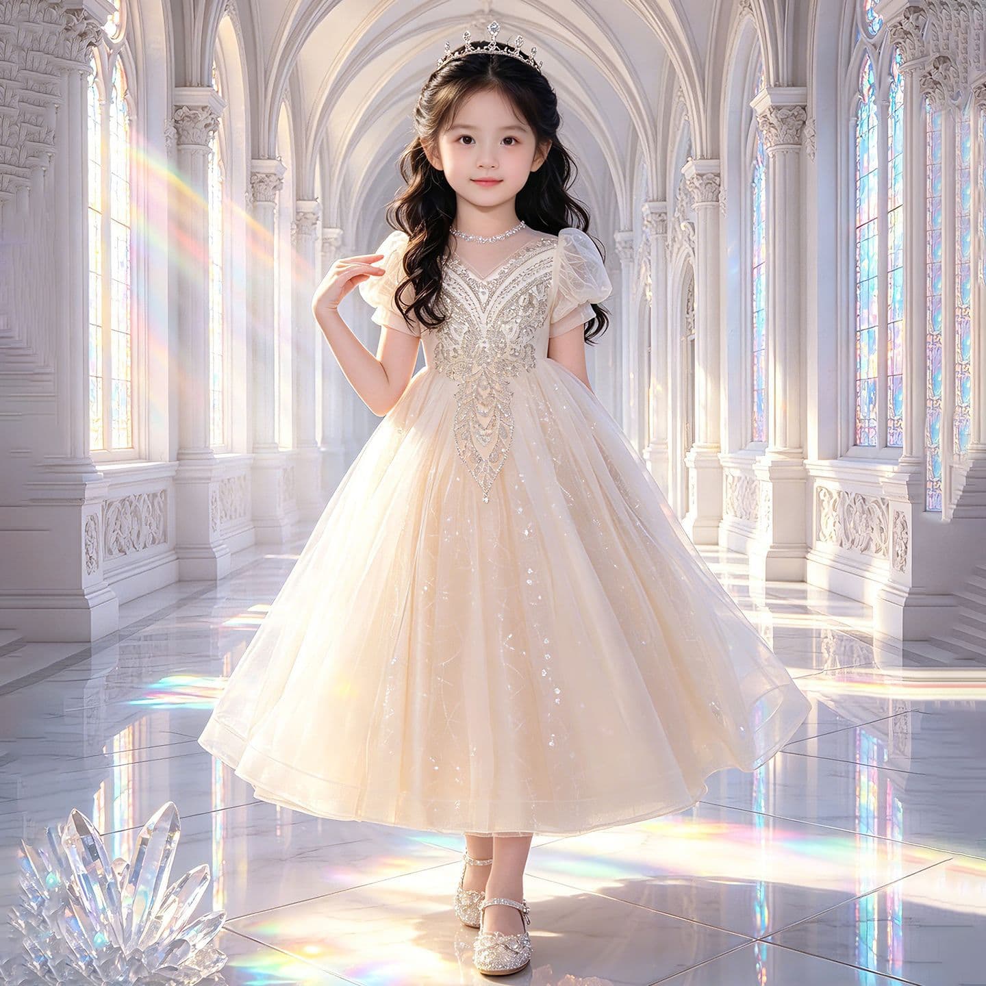 Girls' dresses are light luxury niche high-end children's host piano catwalk flower girl birthday party performance clothes western style