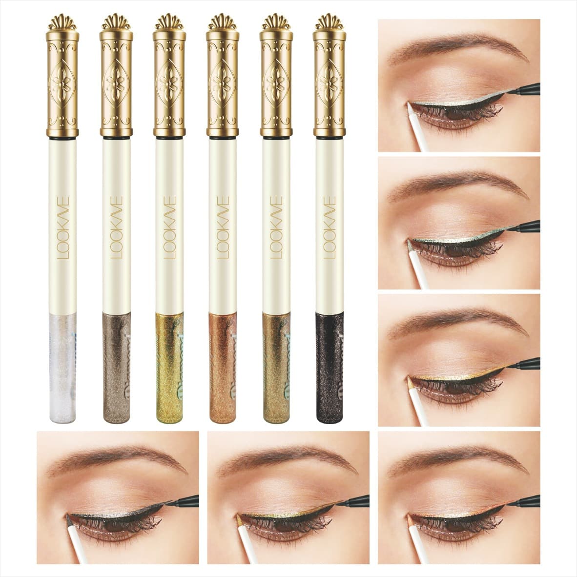 LOOKAVE Dual Eyeliner: Black Liquid Eyeliner with Diamond Pearl Glitter, Waterproof