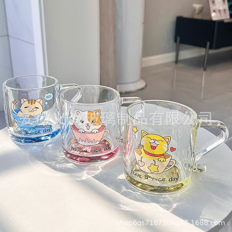 Milk cup handle, tea cup, drinking water, cat and children glass, microwaveable, cute cup, water cup, household high temperature resistant
