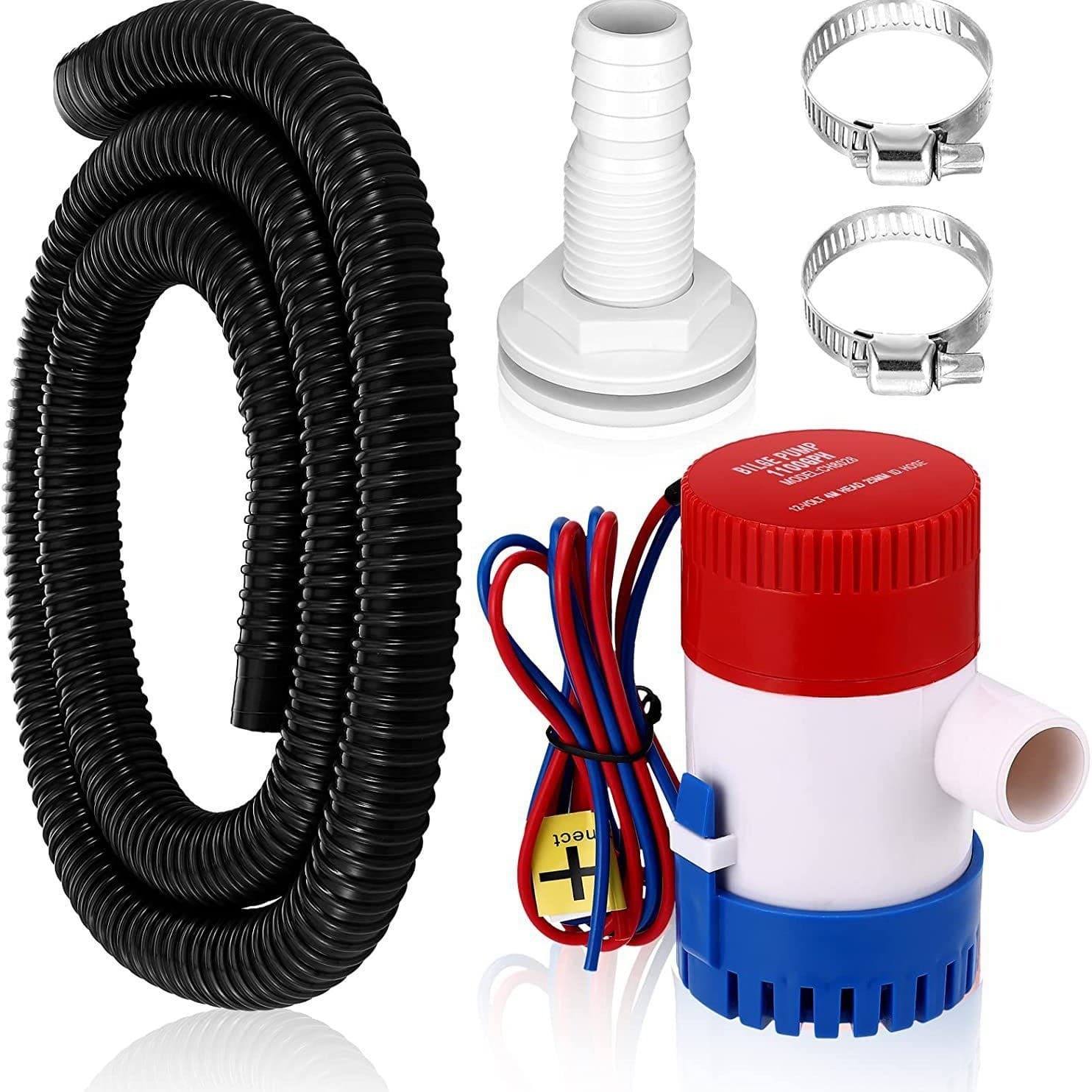 5-Piece Bilge Pump Pipe Kit, Electric 12V Boat Bilge Pump, PVC Bilge Pump Hose