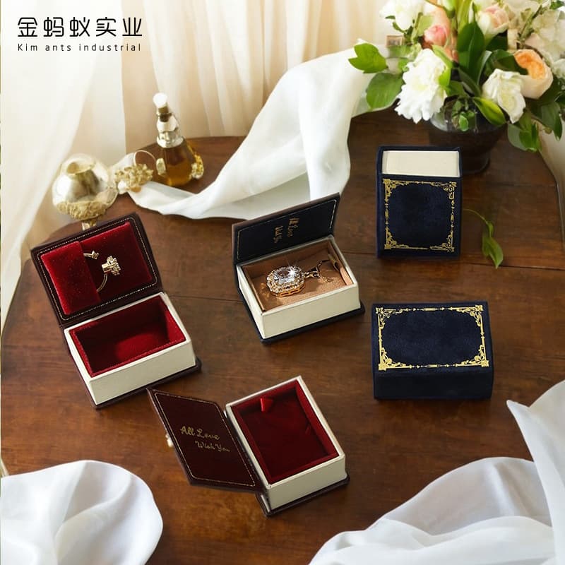Retro Jewelry Book Box Ring Pendant Earrings Box Small Ring Box European Portable Jewelry Box Spot Wholesale