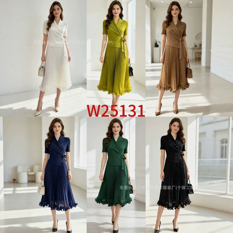 Miyake Pleated Plus Size Dress Elegant Suit Collar Ruffle Pleated Long Dress In Stock