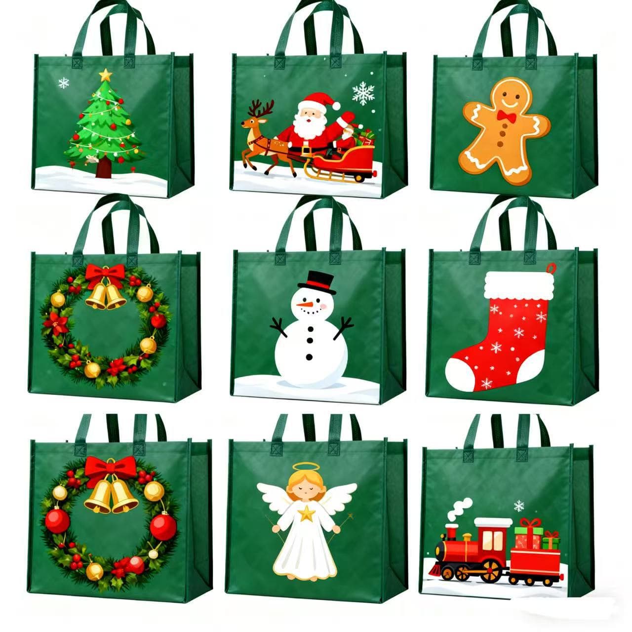 Christmas gift bags with handles, custom non-woven holiday gift sacks, and festive non-woven companion gift bags.