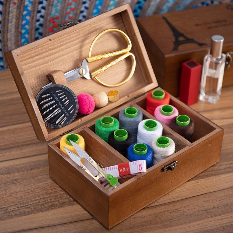 High-End Household Sewing Kit Set, Multifunctional Storage, Premium Wedding Dowry, Solid Wood Box, Sewing Kit, Sewing Tools