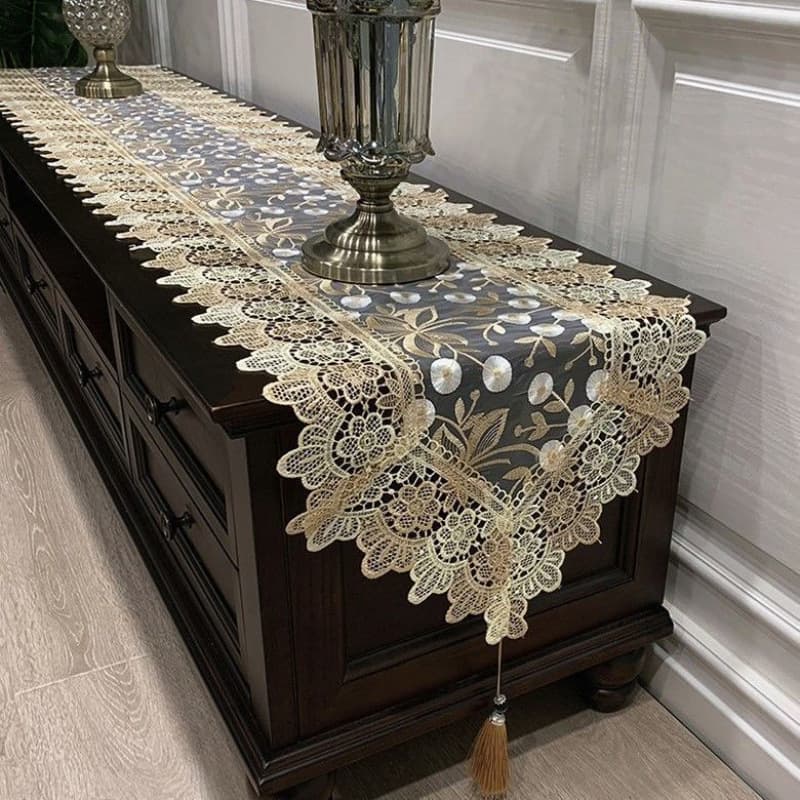 Lace Table Runner for TV Cabinet, European Style Coffee Table Cloth, Light Luxury Dresser Table Runner, Shoe Cabinet Long Dust Cover