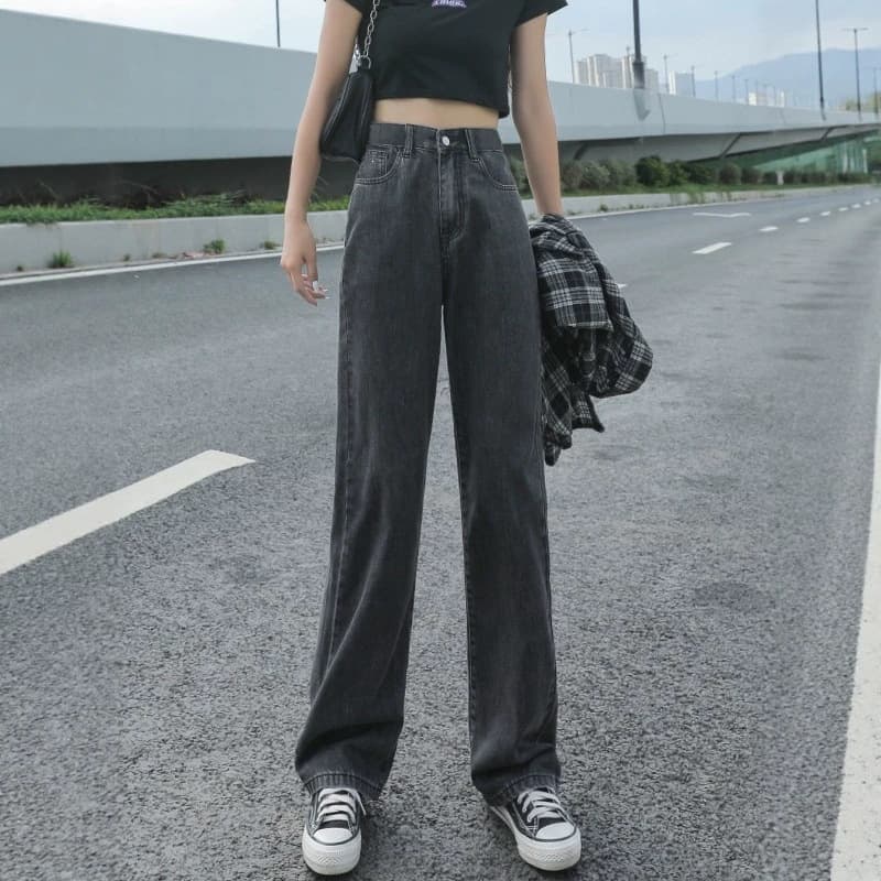 2026 new cross-border wide-leg jeans women's spring and autumn light blue straight loose loose drape floor-length trousers