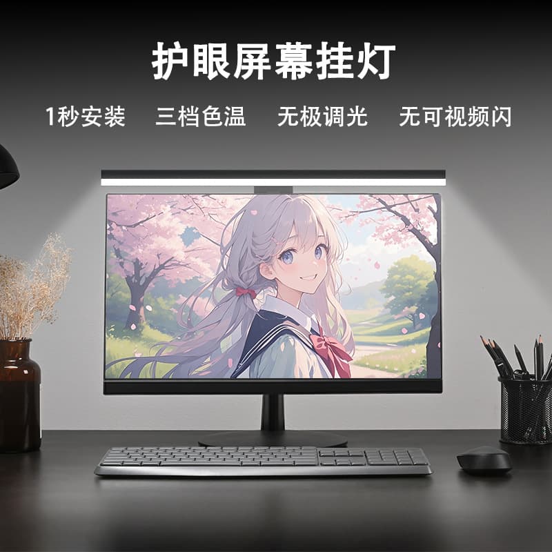 Universal Computer Screen Light for Curved Monitors, Work Fill Light LED Eye-Caring Desk Lamp