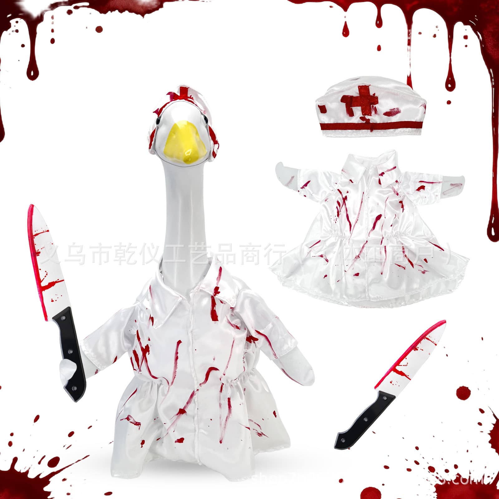 New Halloween Porch Goose Costume with Lantern Ghost Goose Set for Festive Porch and Yard Decoration