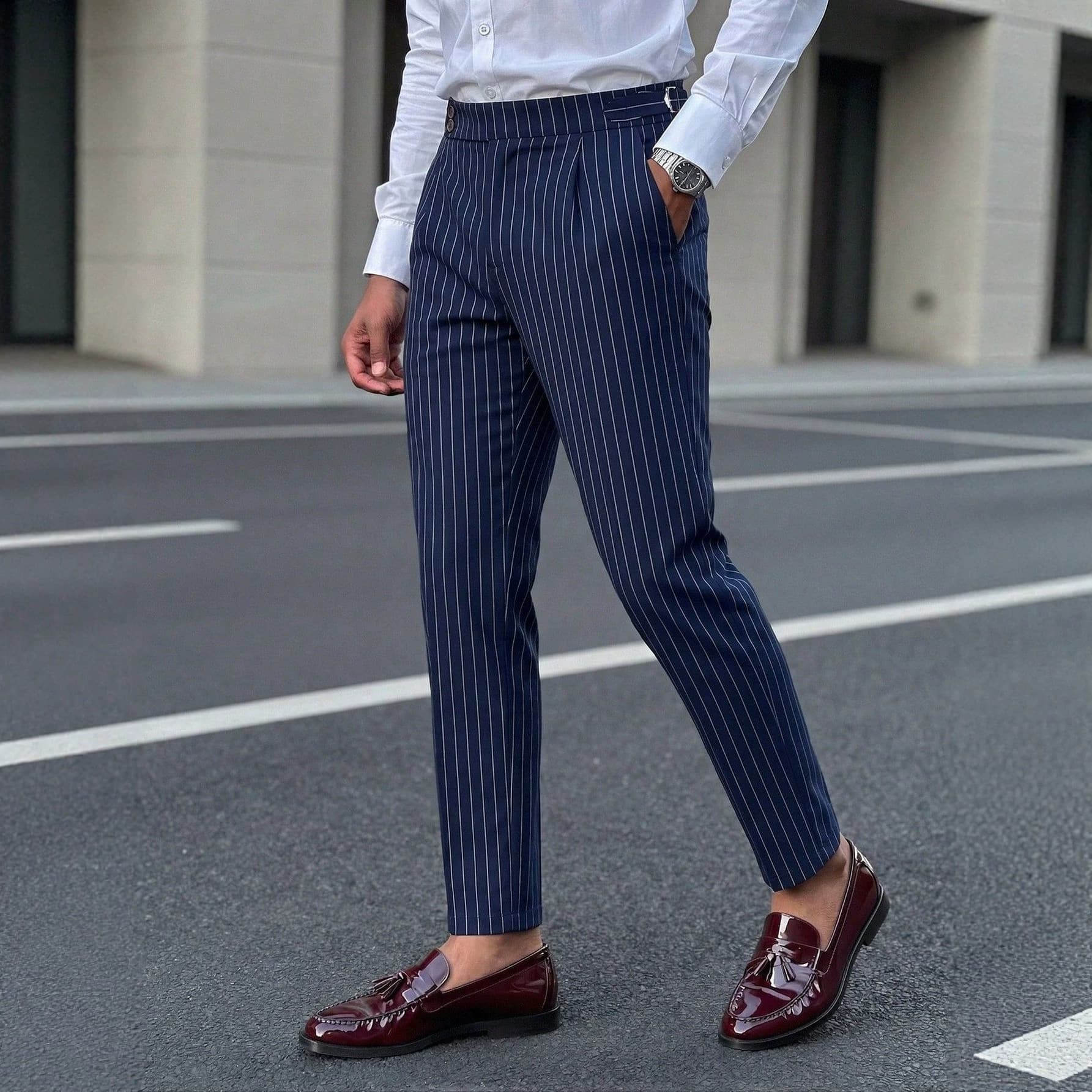 2026 Foreign trade cross-border Amazon European and American men's navy blue high-waist trousers business straight suit trousers 260403