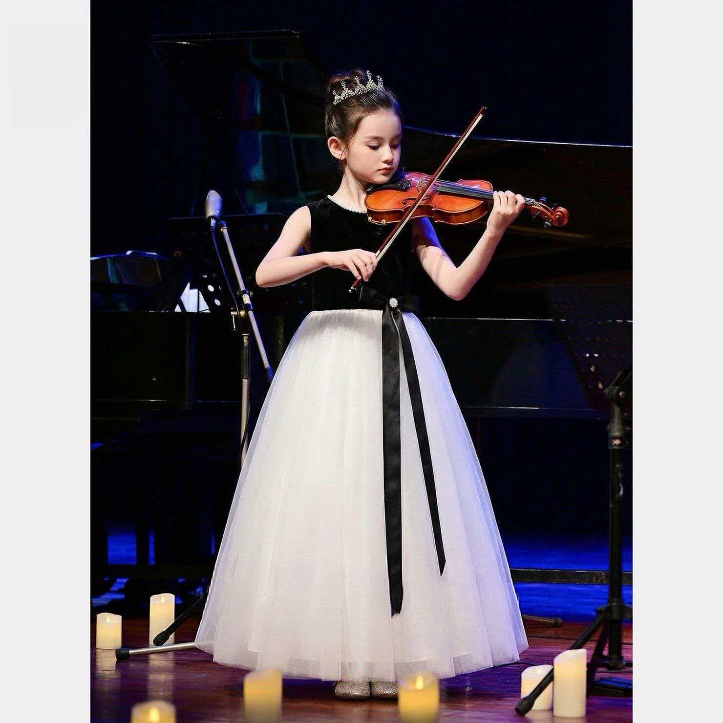 Girls long dress piano violin performance dress host party dress birthday princess dress elegant