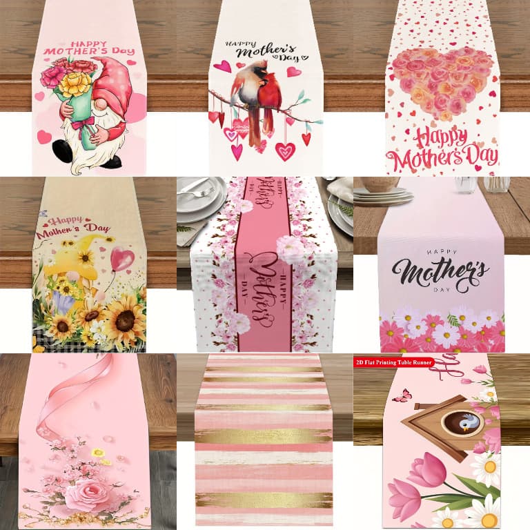 New Cross-Border Mother's Day Table Runner Restaurant Party Holiday Decoration Printed Tablecloth Dining Table Decorative Cloth