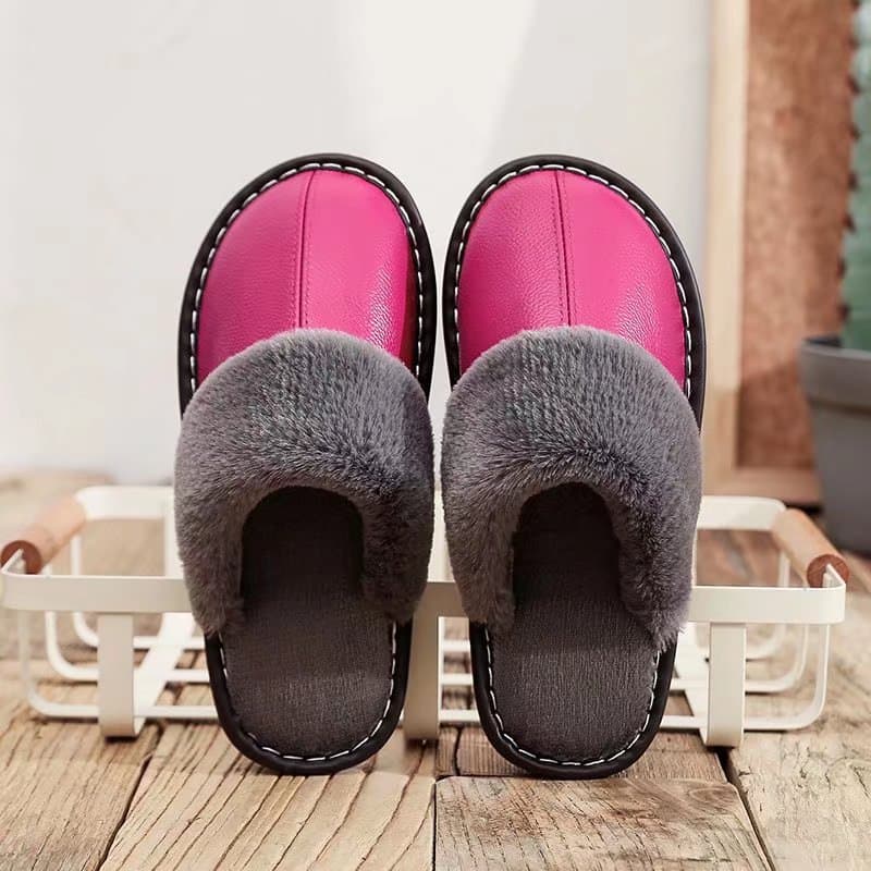 Men's Women's Home Indoor Slippers Solid Color Pure Cotton Leather Floor Draggers
