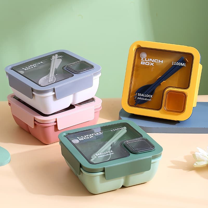 Portable Rectangular Divided Lunch Box Microwave Safe Student Adult Bento Box Dining Utensils Office Workers Japanese Style Lunch Box