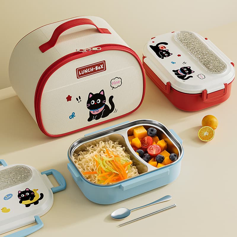Lunch box 304 stainless steel three-compartment lunch box for primary school students with high-looking girls lunch box children's divided compartment insulated lunch box