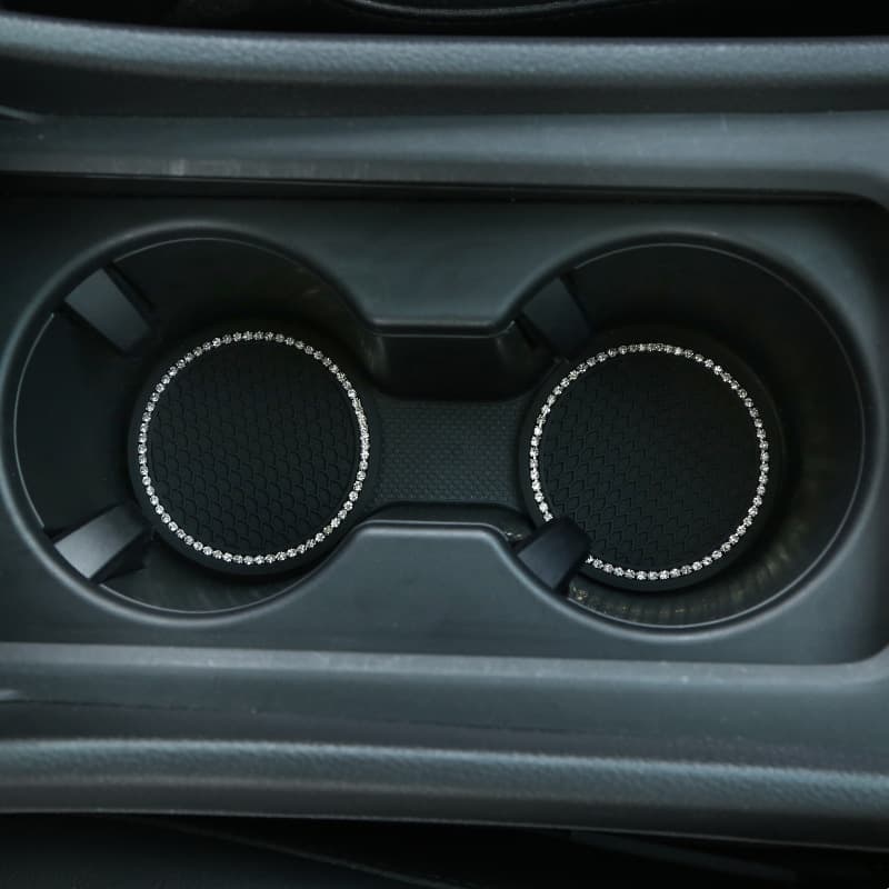 Cross-border Source Stock Round Grid Soft Rubber Rhinestone Car Cup Mat Non-slip Creative Storage Car Cup Coaster