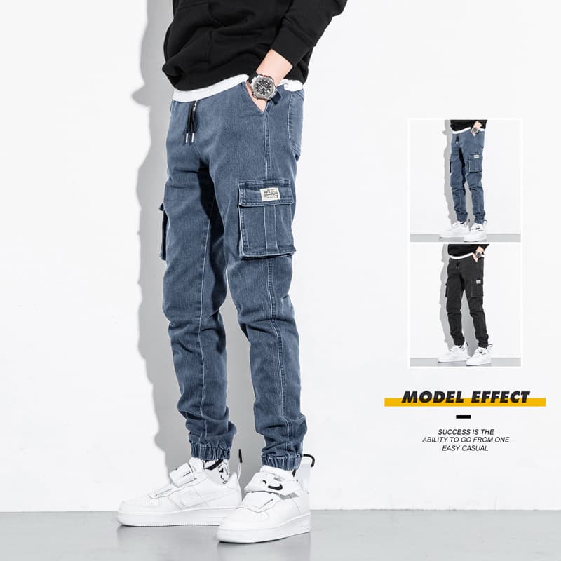 Men's Stretch Casual Plus Size Cargo Pants Korean Style Loose Fit Harem Jogger Long Pants for Autumn