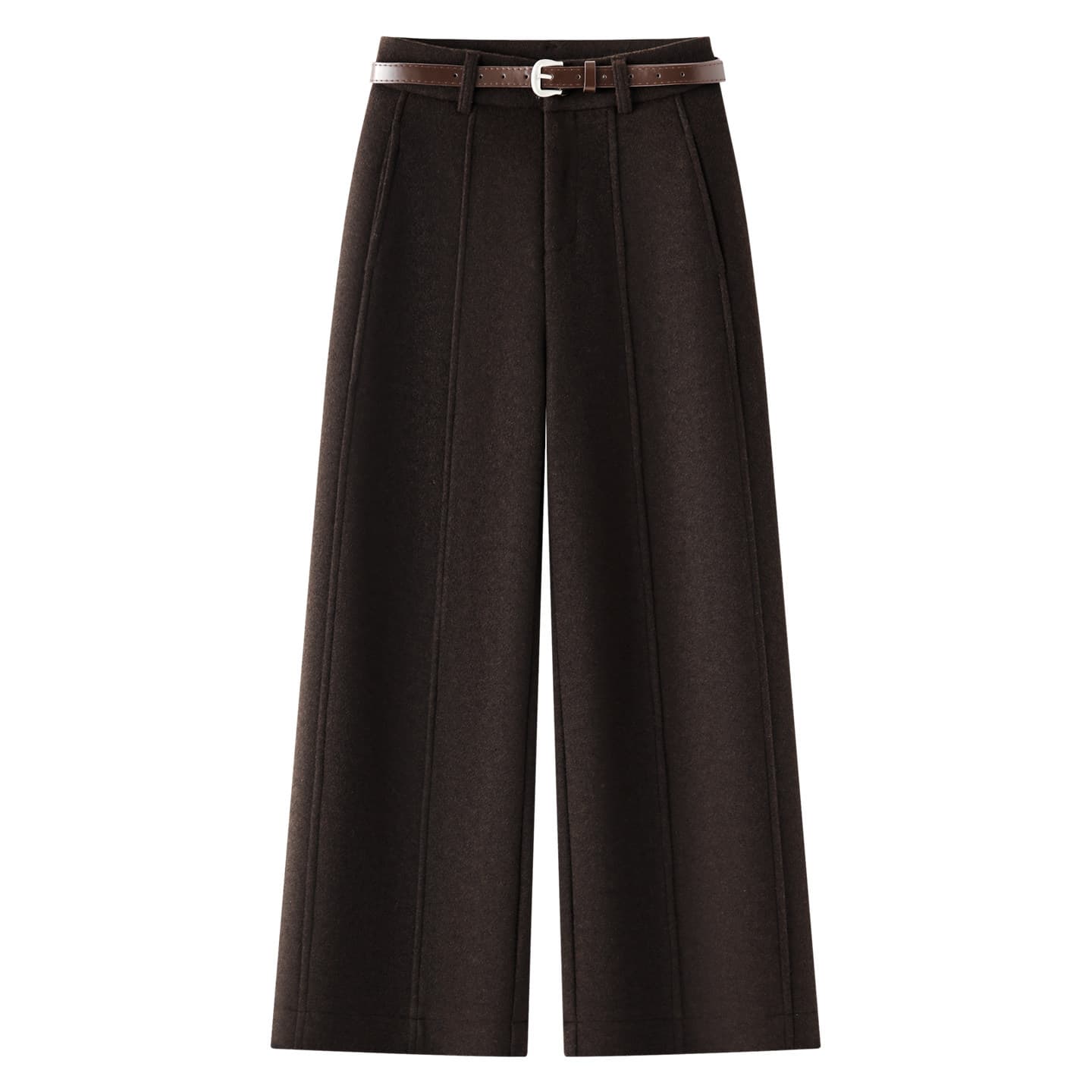 Coffee-Colored Thick Woolen Casual Wide-Leg Pants for Women, Winter 2025 New High-Waisted Loose Fit Cropped Straight Pants for Petite Figures