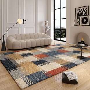 Cross-border Vintage Loop Pile Cotton Back Carpet, Living Room Non-Slip Durable Sofa Rug, Bedroom Easy-Clean Wear-Resistant Bedside Rug