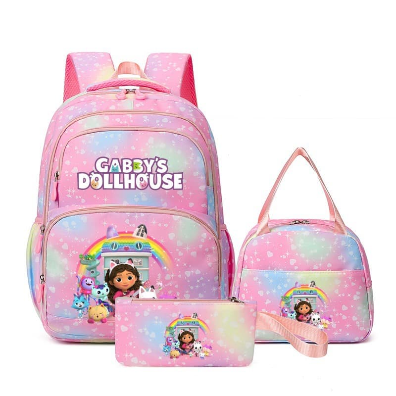 Gabby's Dollhouse Print Backpack 3-6th Grader School Bag Children's Large Capacity School Bag Three-piece Set