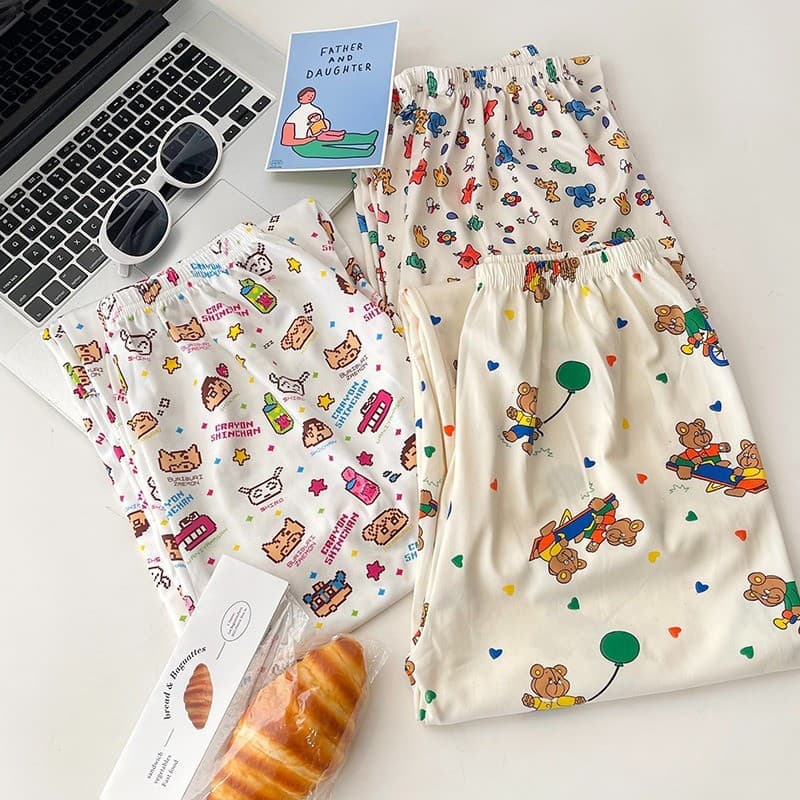 Soft and Comfortable Pajama Pants, Made of Fine Imitation Cotton, Cool Cartoon Style, for Couples, Men and Women, Loose-Fitting Home Casual Pants
