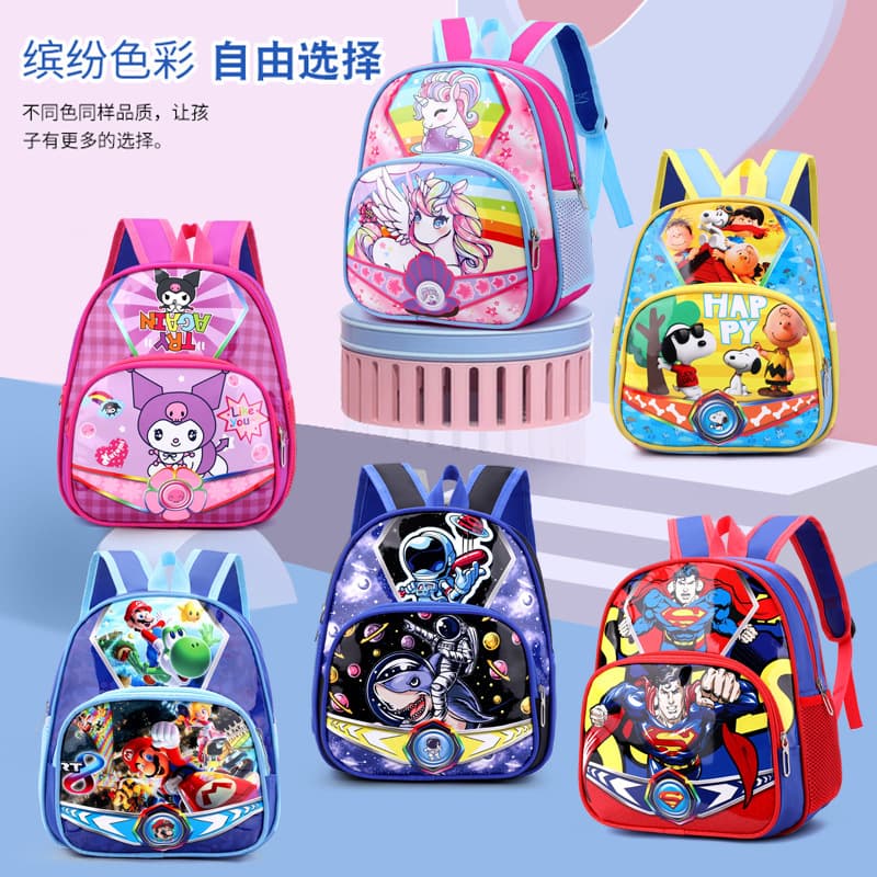 New Foreign Trade Factory Kuromi Toddler Double Backpack for Boys and Girls Lightweight Double Shoulder Cartoon Waterproof School Bag