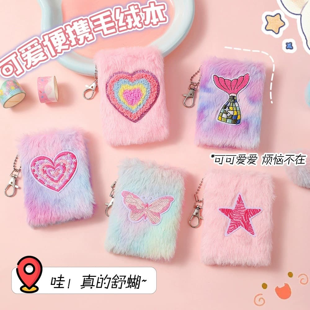 Mini plush notebook, cute cartoon notebook, pocket notebook for girls, portable decompression notebook for students
