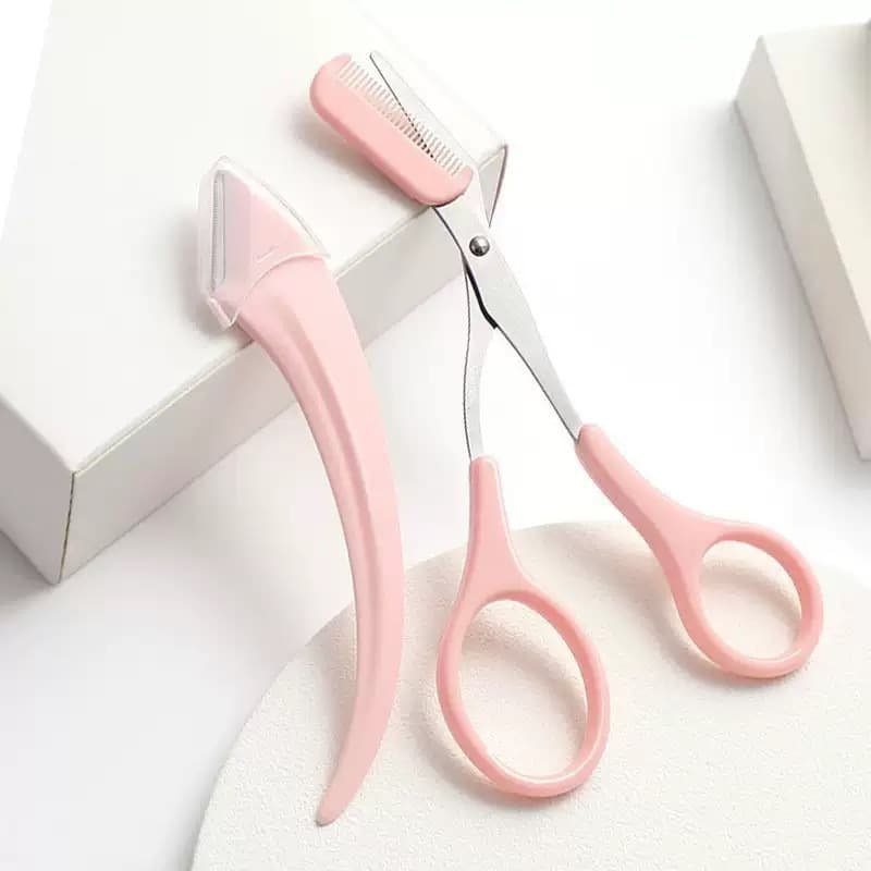 Micro Curved Eyebrow Razor with Comb, Eyebrow Scissors Set, Anti-Scratch, Beginner Eyebrow Trimming Tool