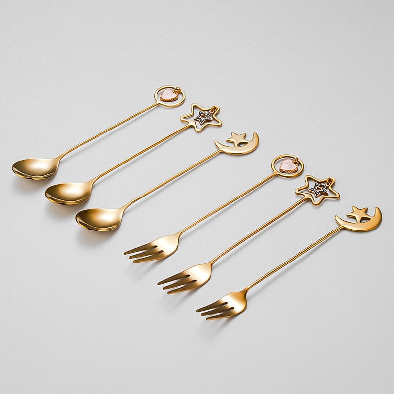 Cartoon Star and Moon Spoon and Fork Set 304 Stainless Steel Cute Coffee Spoon Moon Shell Stirring Spoon