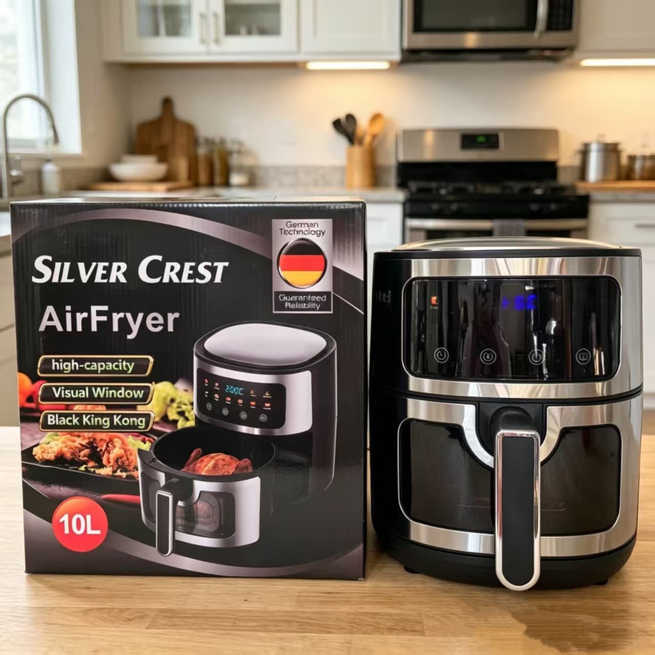 Cross-border Trade Airfryer Silver Crown Large Capacity Transparent Touch Screen Smart Home Air Fryer Intelligent Touch Control